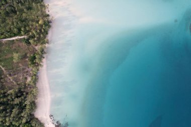 Mavi gökyüzü olan tropik plaj Koh Kood veya Koh Kut Tayland.