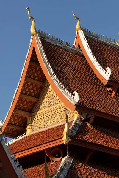 Close Roof Exterior Decoration Famous Souvannapoumaram Wat May Buddhist Temple — Stock Photo, Image