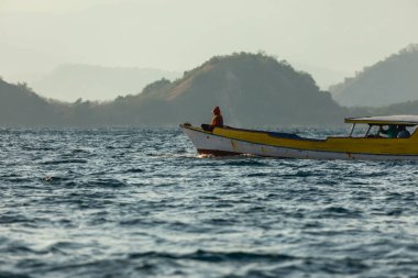 Endonezya 'daki dağlık Komodo adaları arasında yağmur eksikliğinden dolayı tamamen kuru bir tekne geziniyor, Güneydoğu Asya