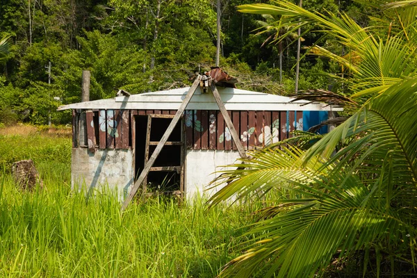 Koh Chang, Tayland - 14 Ocak 2020: Trat Körfezi, Güneydoğu Asya 'daki Koh Chang adasında kullanılmayan ve terk edilmiş bir ahşap kulübe.