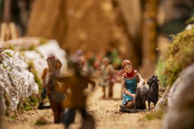 Çoban ve keçi figürleri doğum sahnesi figürleri, Borja, Zaragoza, İspanya 'da bir doğum sahnesinde