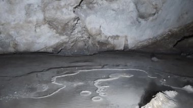 Eski bir dağ mağarasında bir yeraltı gölü. Su dağ mağarasının dibine damlıyor ve küçük bir göl oluşturuyor..