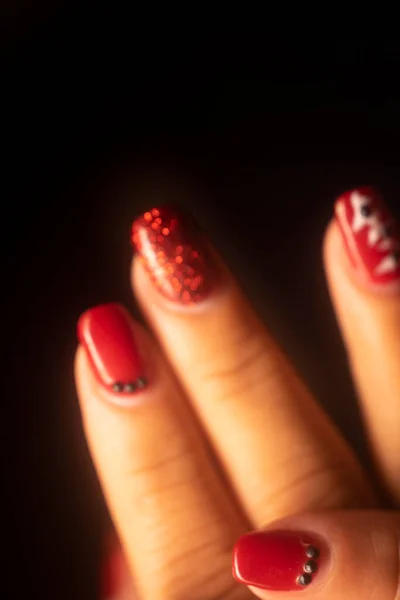 Дама Пофарбованим Червоним Лаком Нігтів Манікюрними Руками — стокове фото
