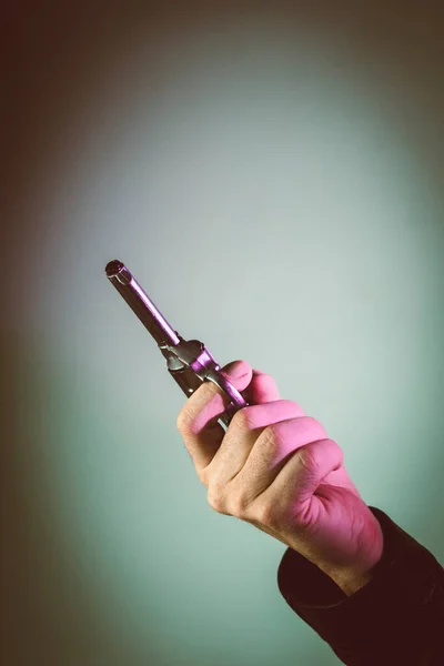Gunman Killer Holding Pistol Artistic Photo Book Cover Design Colors — Stock Photo, Image