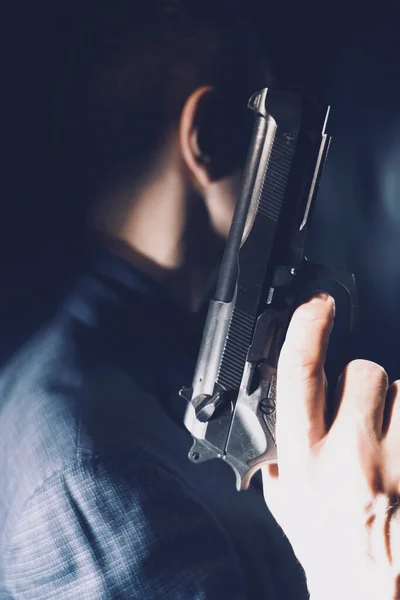 Шпионский Триллер Босс Мафии Ассасин Портрет Фото Костюме Пистолетом Лицензионные Стоковые Изображения