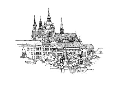 Paris çatılarının eskiz çizimi