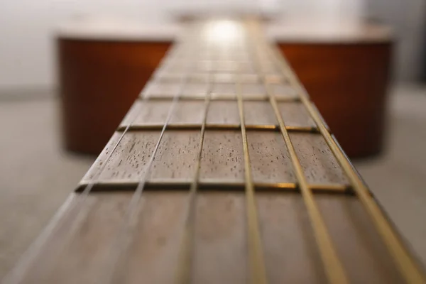 Close Cordas Guitarra Acústica — Fotografia de Stock