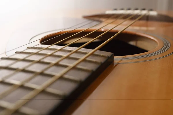 Close Cordas Guitarra Acústica — Fotografia de Stock