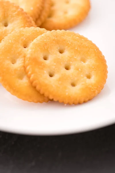 Stock image pile of round crackers