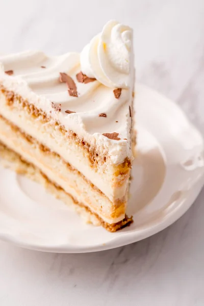 stock image Tiramisu cake slice with white frosting