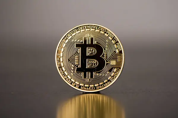 stock image Gold bitcoin cryptocurrency coin