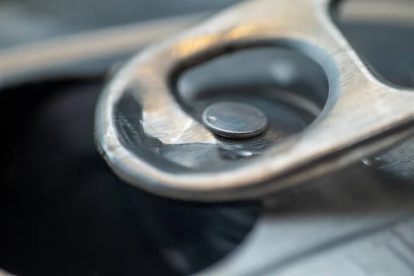 Stock image Aluminum can pop tab open