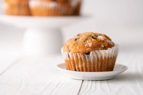 Muffins Mirtilo Com Definição Lugar Mesa Branca — Fotografia de Stock