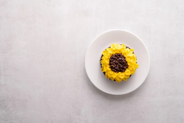 배경에 초콜릿 케이크로 장식된 아름다운 해바라기 — 스톡 사진