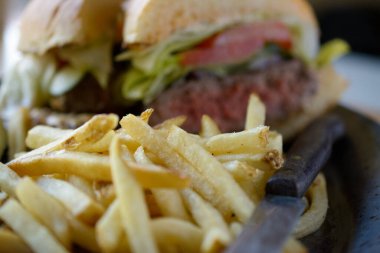 Gurme hamburger geçmişi olan patates kızartması.