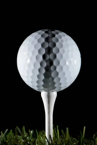 Closeup View White Golf Ball Laid Fixture Black Background — Stock Photo, Image
