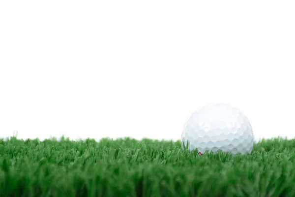 White Golf Ball Sitting Green Rough Grass White Background — Stock Photo, Image