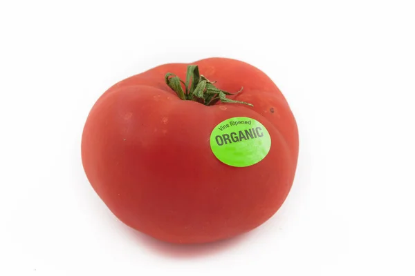 Een Zeer Rijpe Rode Sigle Tomaat Met Een Groene Biologische — Stockfoto