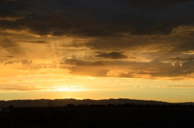 Sarı, günbatımı, bulutlar, hava, dağlar, güneş doğuşu
