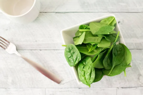 stock image Spinach in white bowl