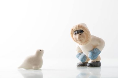 Şekiller, eskimo, fok, beyaz, buz, diz çökmüş,