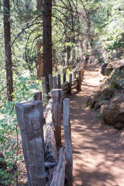 Ahşap çatallı çit bir yürüyüş yolu ile sınır komşusu