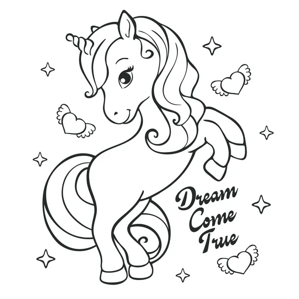 Beautiful unicorn in the sky. Black and white, linear drawing for coloring.  Vector Stock Vector Image & Art - Alamy