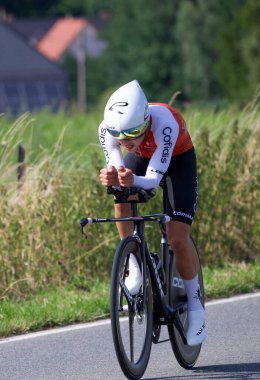 Genly, Belçika - 25 Temmuz 2023: Tour de Wallonie, sahne 4, duruşma zamanı, Alexandre Delettre