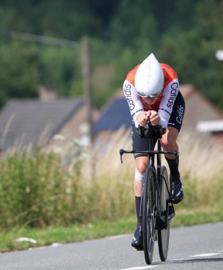 Genly, Belçika - 25 Temmuz 2023: Tour de Wallonie, sahne 4, duruşma zamanı, Jelle Wallays