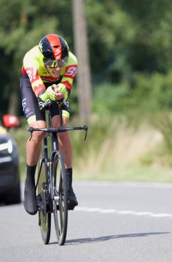 Genly, Belçika - 25 Temmuz 2023: Tour de Wallonie, sahne 4, duruşma zamanı, Ludovic Robeet