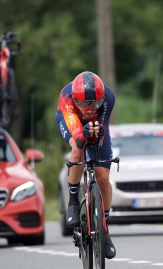 Genly, Belçika - 25 Temmuz 2023: Tour de Wallonie, sahne 4, duruşma zamanı, Luke Rowe