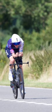 Genly, Belçika - 25 Temmuz 2023: Tour de Wallonie, sahne 4, duruşma zamanı, Stephen Williams