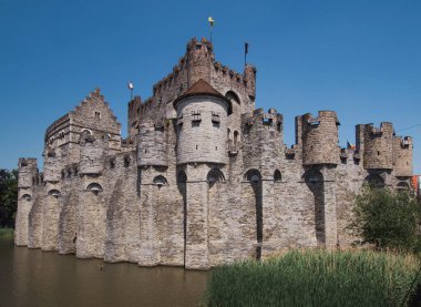Gravensteen 'in güzel manzarası, Ghent.