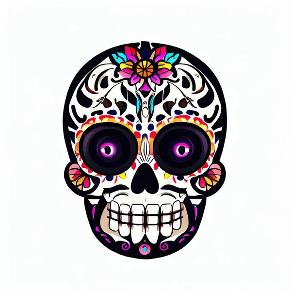 花と葉ベクターイラストデザインのメキシコの頭蓋骨 — ストック写真
