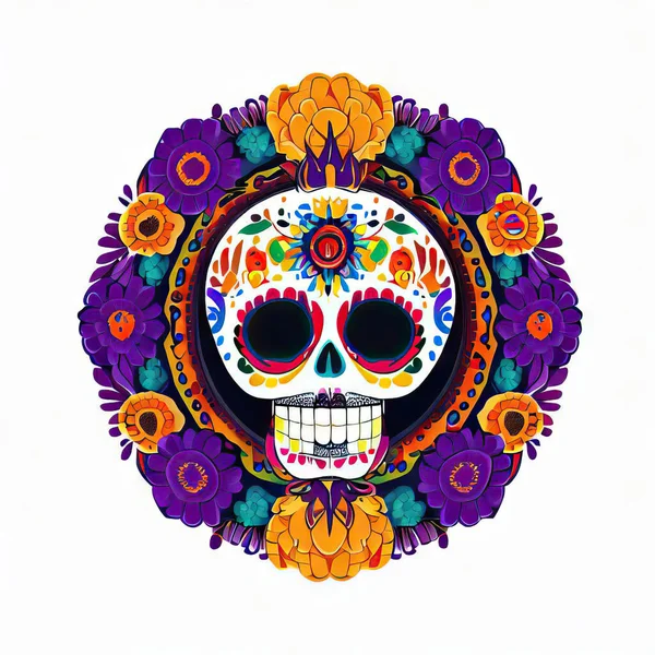 Vector Cráneo Mexicano Diseño Colorido —  Fotos de Stock
