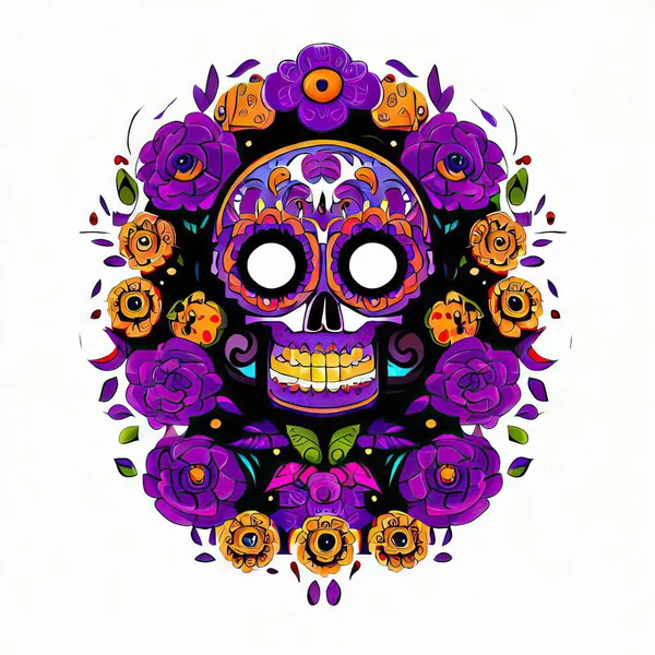 Crâne Mexicain Avec Des Fleurs — Photo