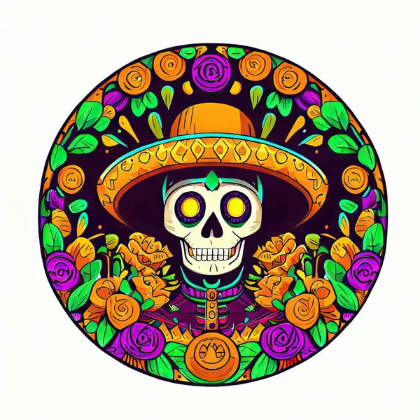 メキシコの頭蓋骨とメキシコの帽子 — ストック写真