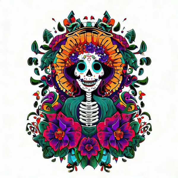 Cráneo Flores Del Día Mexicano Muertos Ilustración Vectorial — Foto de Stock
