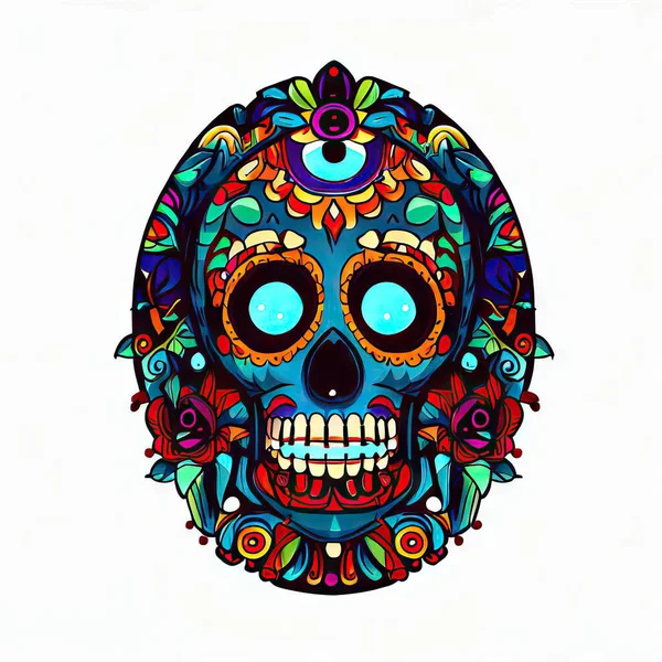 Calavera Mexicana Con Flores Colores —  Fotos de Stock