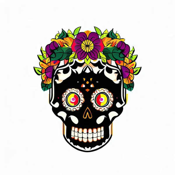 Mexikanischer Totenkopf Und Blumen Vektor Illustration Design — Stockfoto