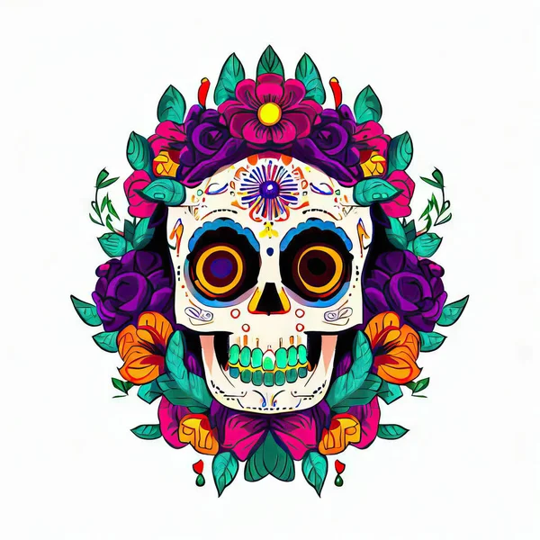 Meksykańska Czaszka Kwiatami — Zdjęcie stockowe