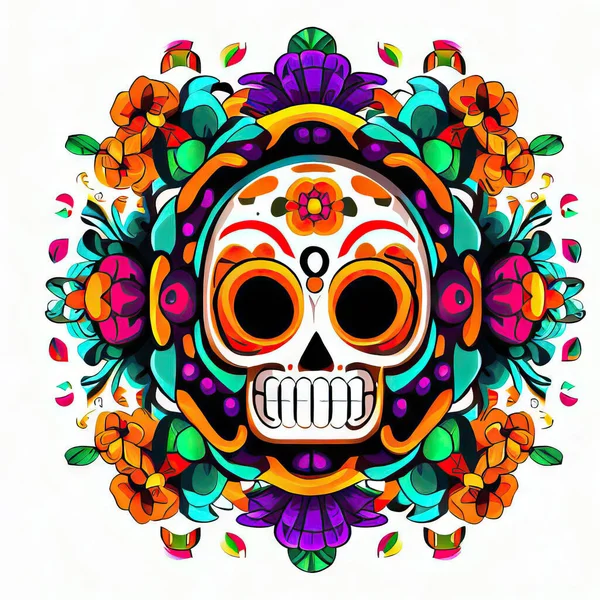 Vector Cráneo Mexicano Flores — Foto de Stock