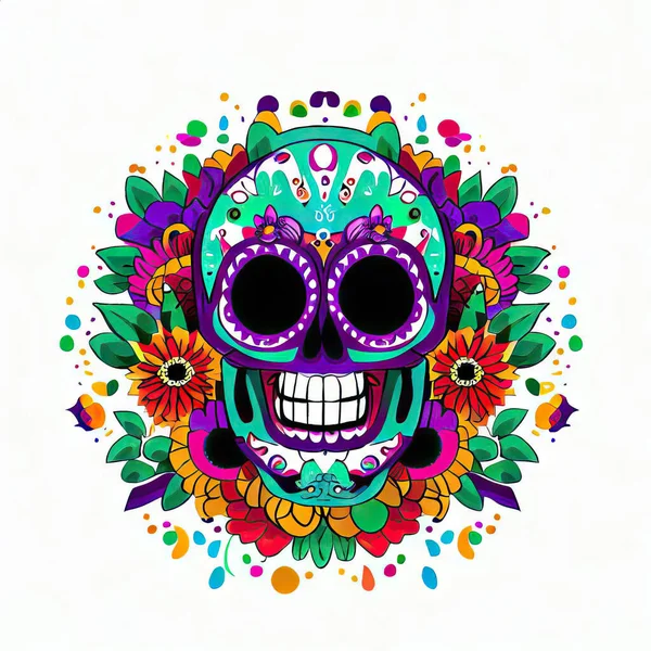 Мексиканський Череп Квітці Мертвих Векторні Ілюстрації — стокове фото