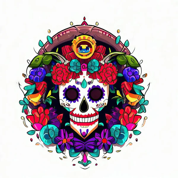 Crânio Mexicano Flores — Fotografia de Stock