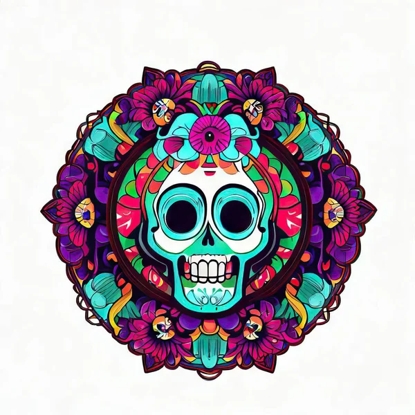 Mexikanischer Totenkopf Mit Blumen — Stockfoto