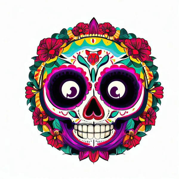 Череп Черепе Мексиканской Шляпе Мертвый Череп Векторная Иллюстрация — стоковое фото