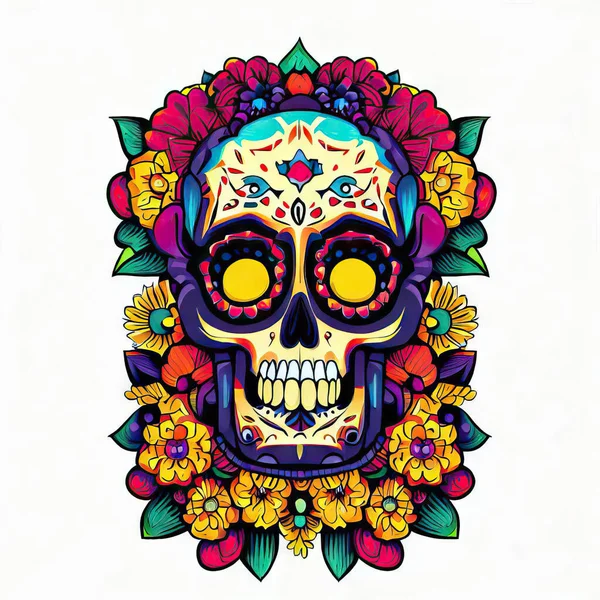 Мексиканский Череп Цветочным Орнаментом Цветами — стоковое фото