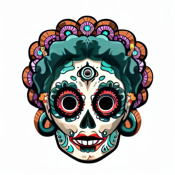 Mexikanischer Totenkopf Mit Blüten Und Blättern — Stockfoto