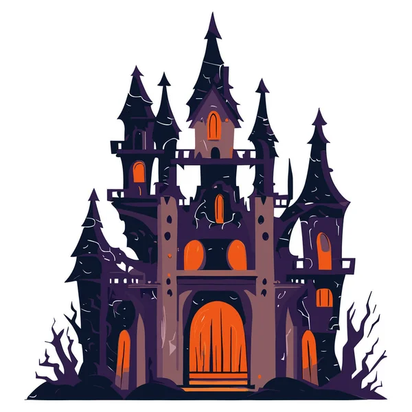 Castelo Com Castelo Halloween Assombrado — Vetor de Stock