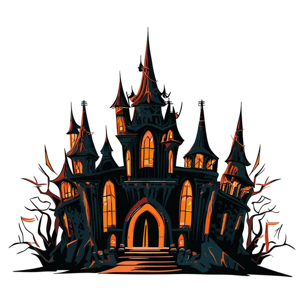 Castelo Halloween Com Casa Assombrada Assustadora Castelo Assustador — Vetor de Stock